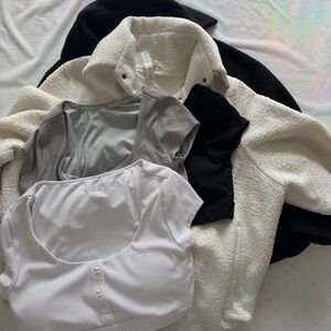 Bundle ALO Yoga Black, White & Gray Tops and Black & White Sherpa Jack
